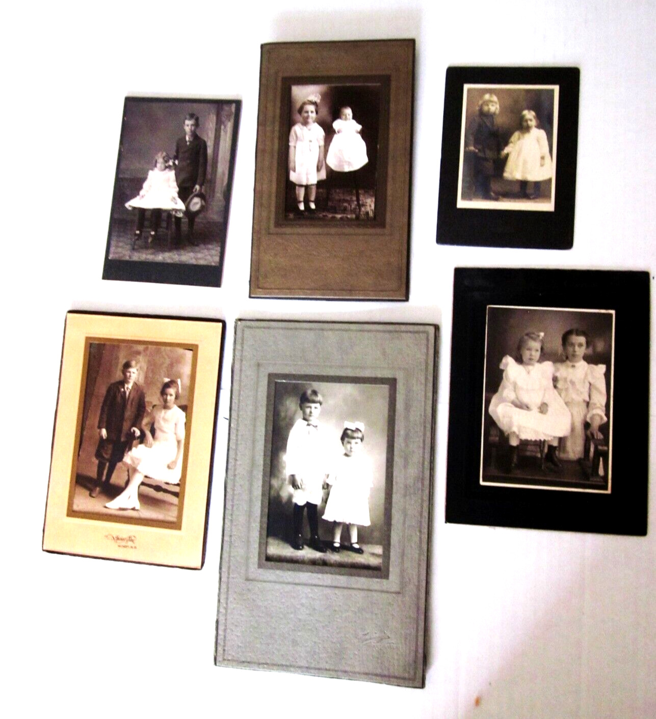 6 Antique Studio & Cabinet Card Photographs of Siblings