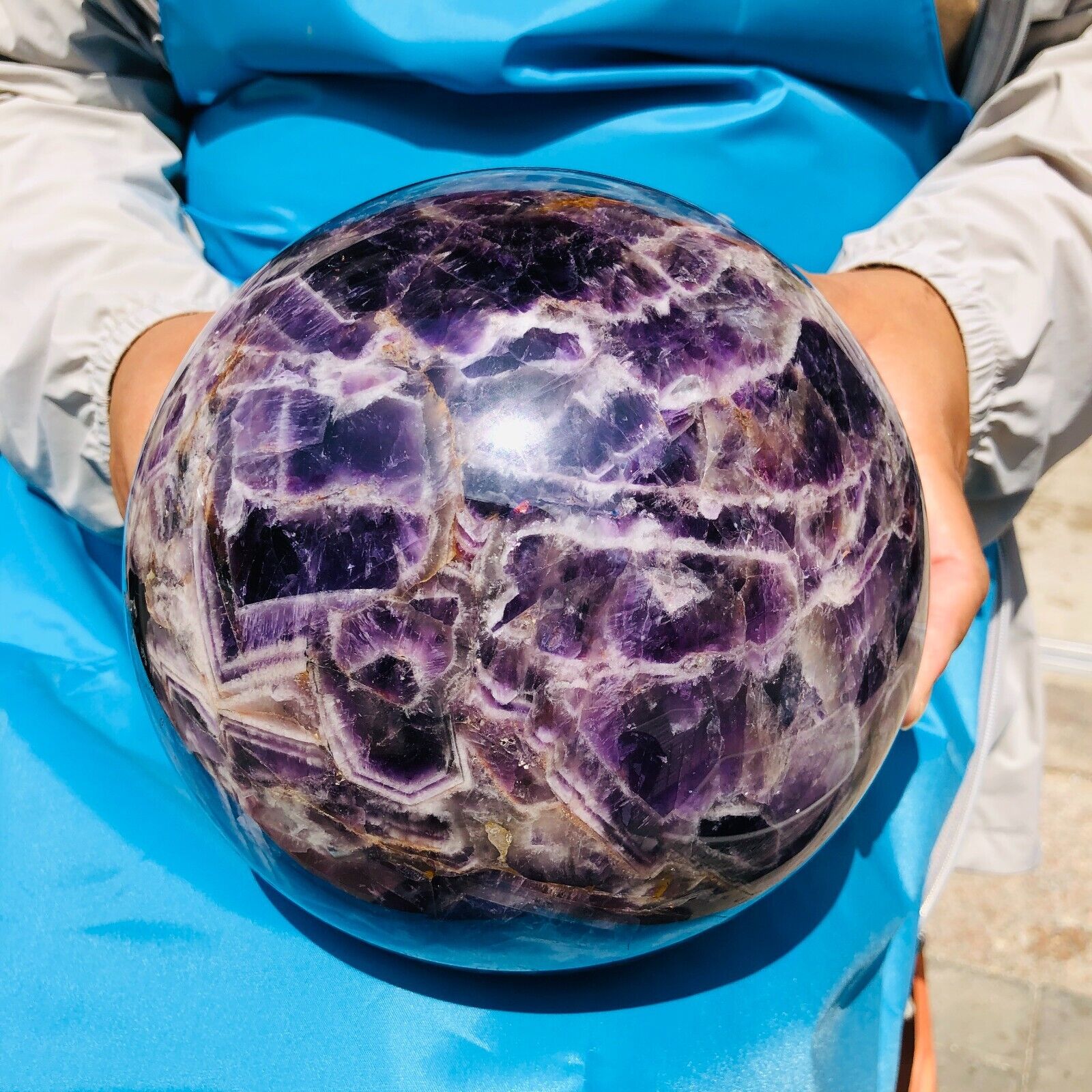 15.75LB Natural Beautiful Dream Amethyst Quartz Crystal Sphere Ball Healing 1927