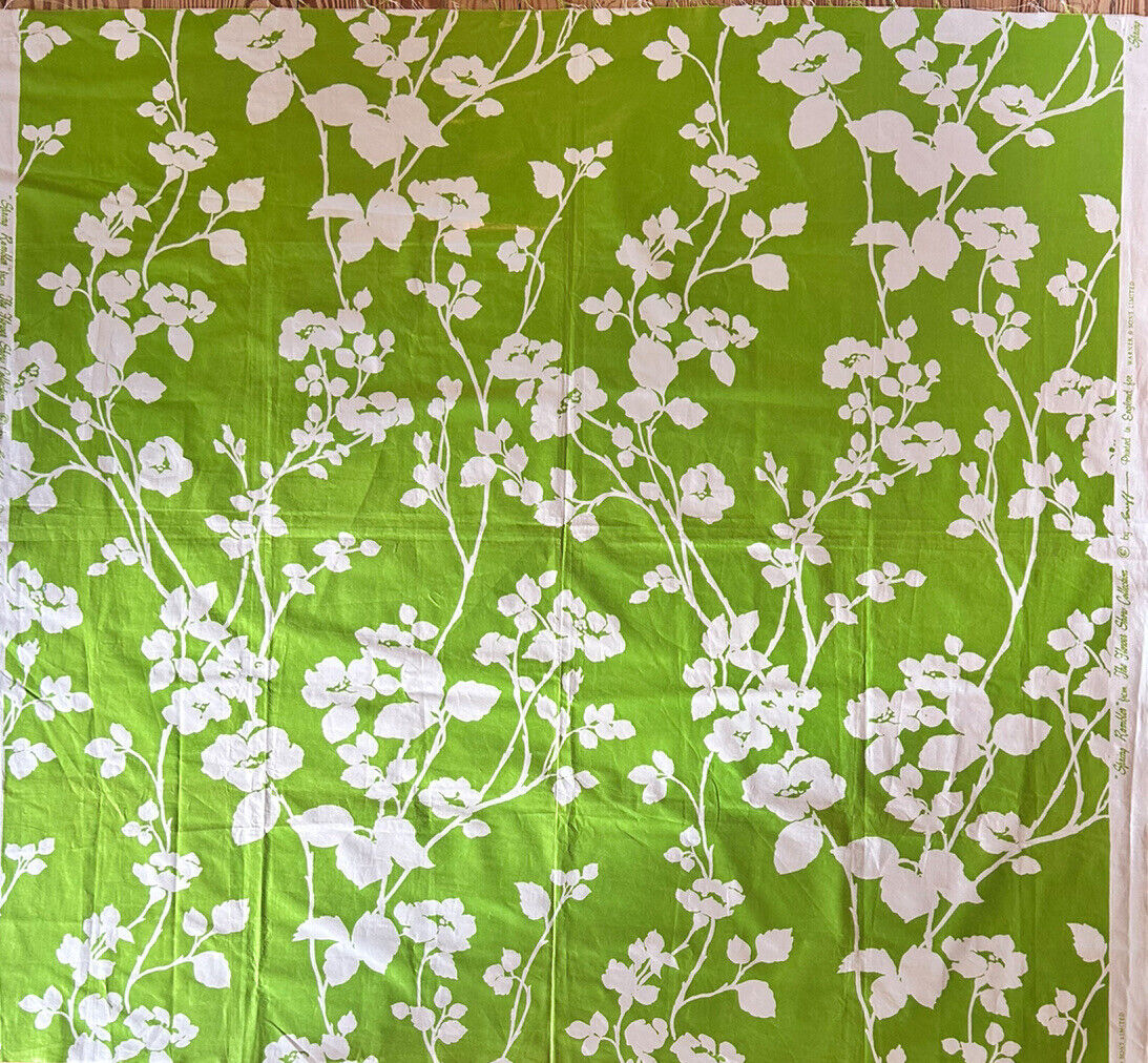 Vintage Mid Mod Green & White Polished Cotton Fabric ‘Spring Rambler’ By Greeff