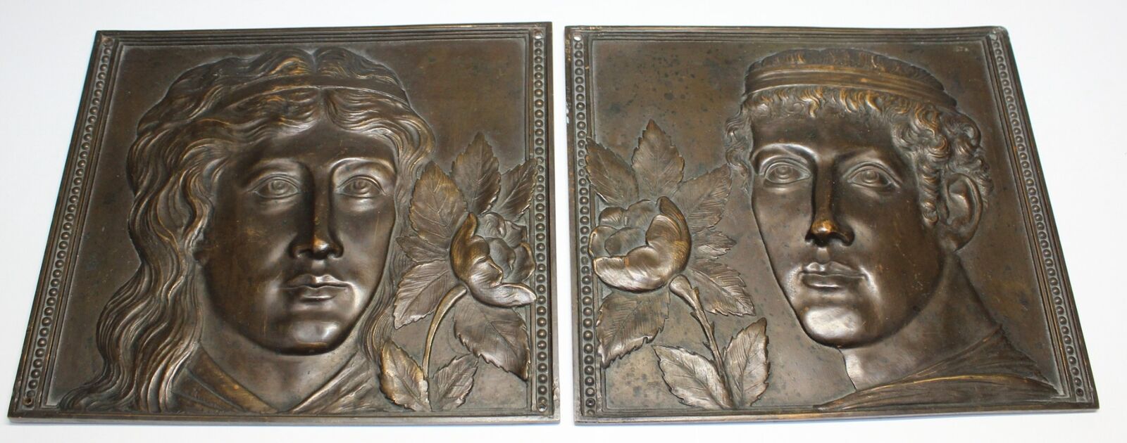 PR. ANTIQUE HIGH RELIEF BRONZE PLAQUES OF A MAN AND WOMAN