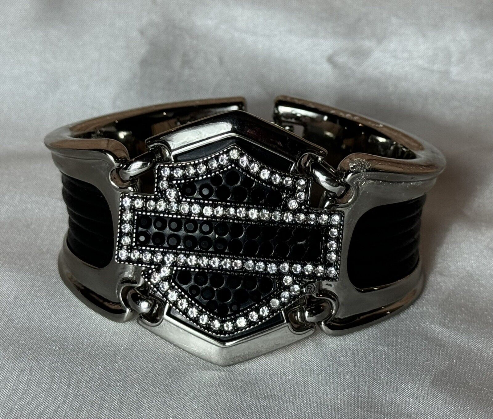 Women’s Harley-Davidson Black Leather Silver Cuff Bracelet