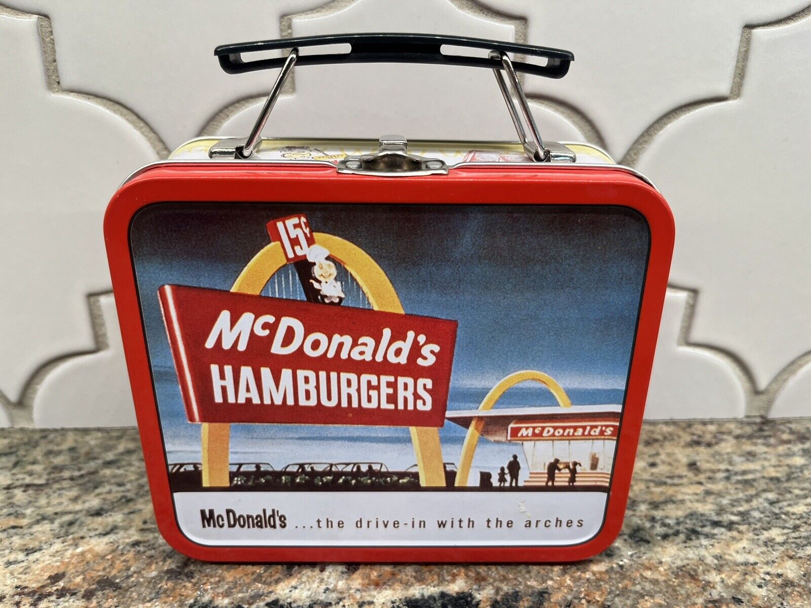 Vintage 1997 McDonald\'s Hamburger Small Tin Metal Collectible Lunch Box Keepsake