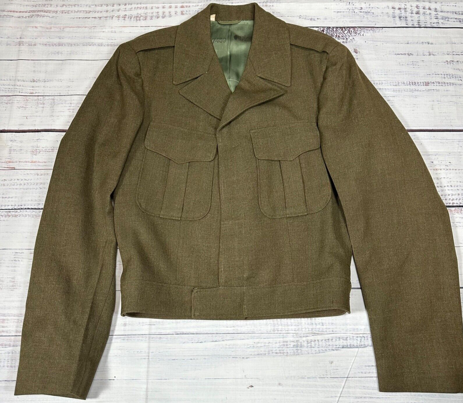 Vintage Mens US Army WW2 Wool Jacket Sz 36L Green IKE Field WWII Coat Zip Front