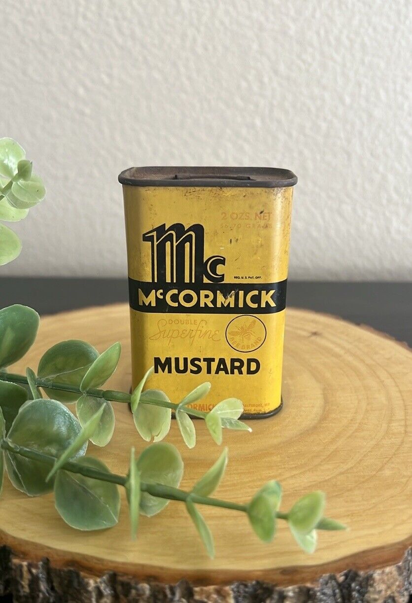 Vintage 1940 McCormick Spices Yellow Bee Brand 2oz. Ground Mustard Spice Tin