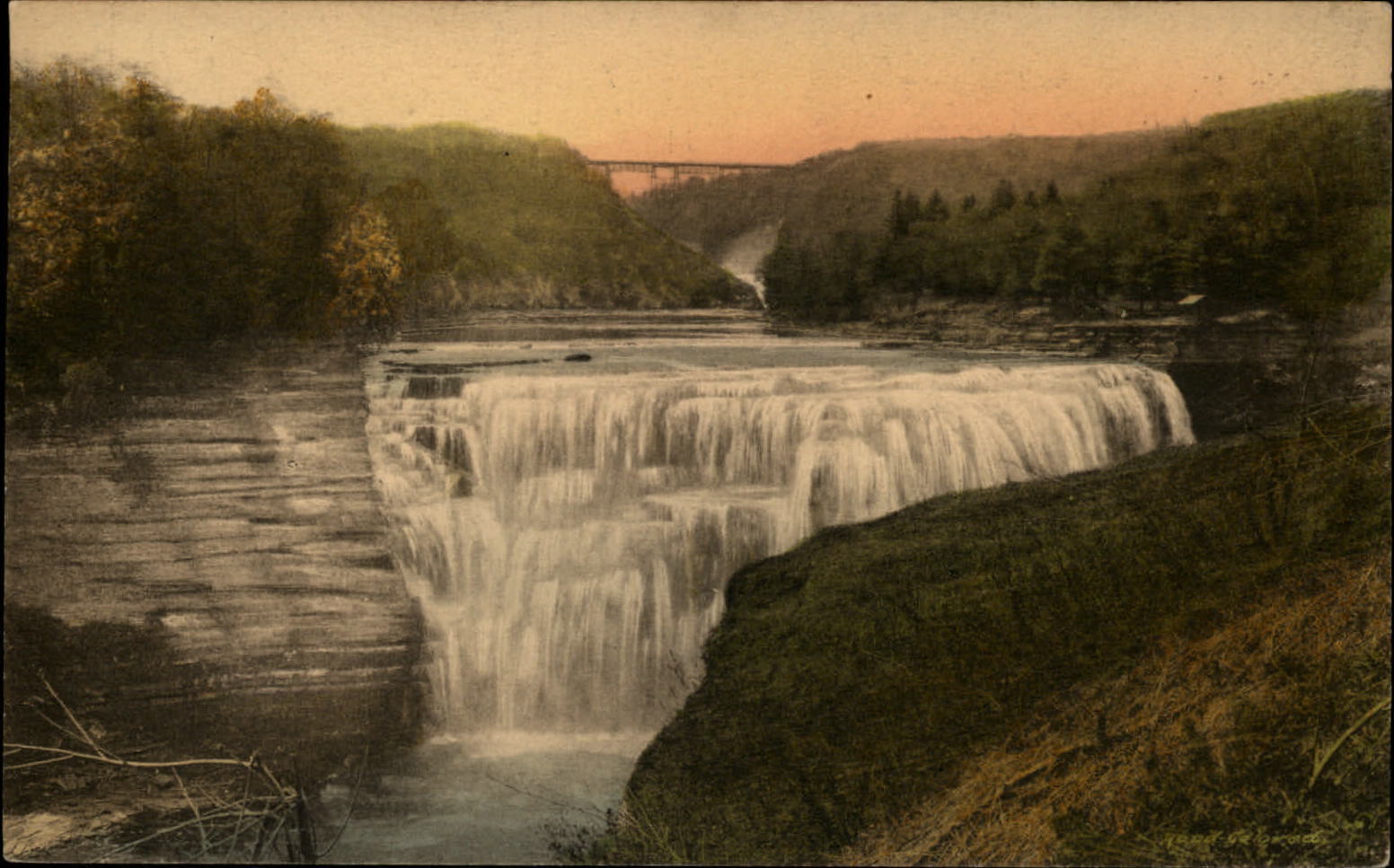 Middle Falls Letchworth State Park New York ~ 1933 hand colored Albertype