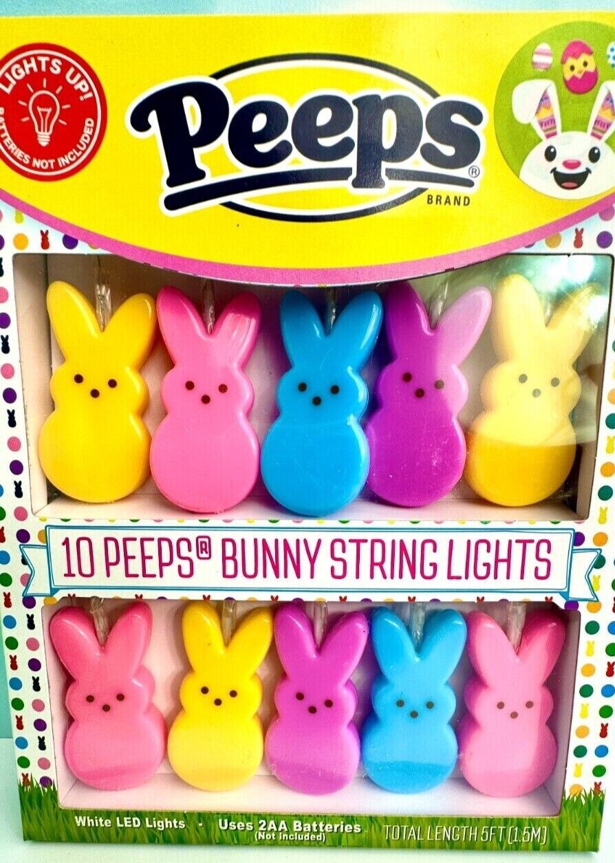 NEW Peeps Bunny LED Easter String Lights Decor Bunnies - 10 Ct, Batt Operated