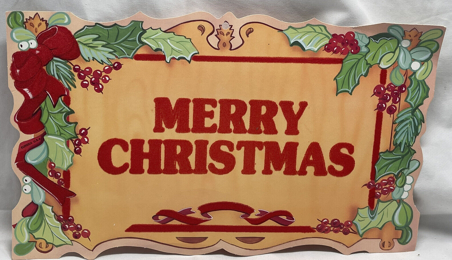 Vintage Eureka Merry Christmas  Paper Velvet ￼Die Cut Wall Decoration Hanging
