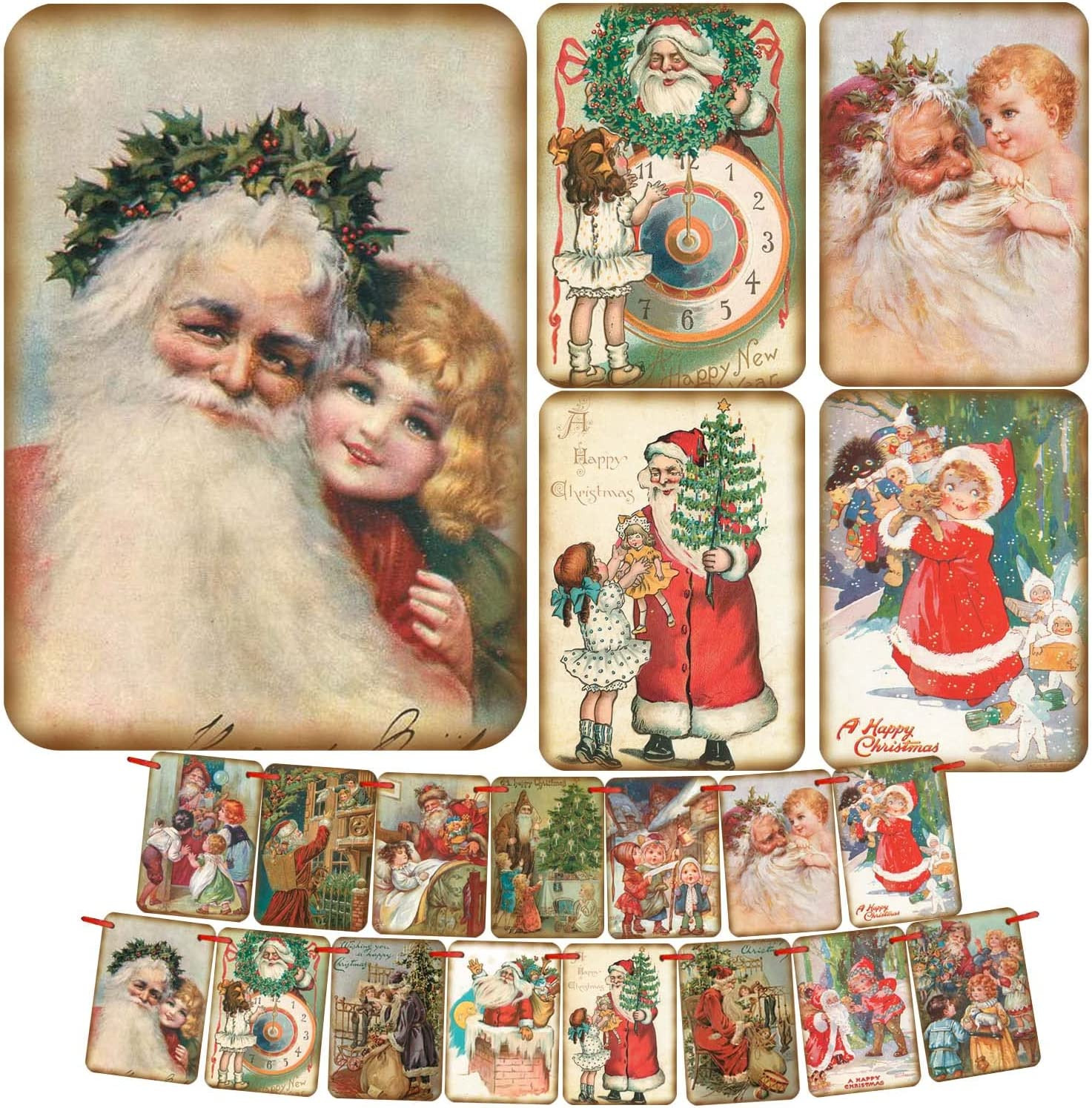 Vintage Christmas Banner, Traditional Style Christmas Bunting, Vintage Santa Chr