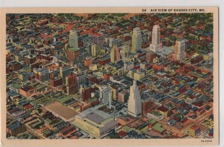 Air View of Kansas City MO Bird\'s Eye View  Downtown Vintage Postcard 