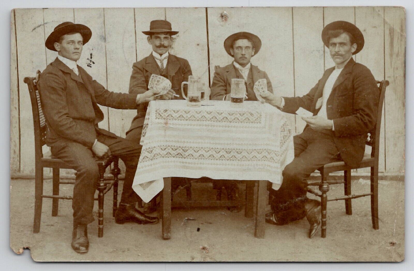 RPPC Four Men Card Game Beer Mugs Smoking Austria c1900s Postcard L27