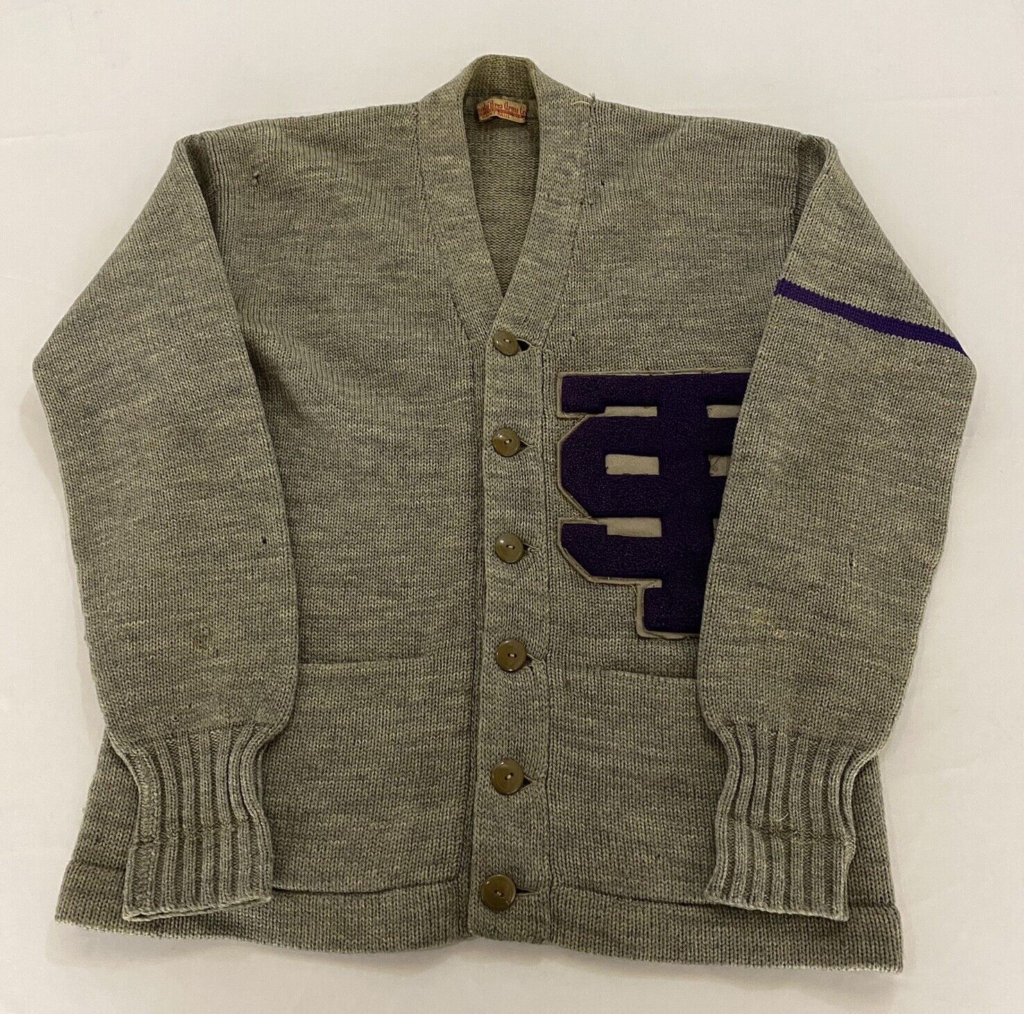 Vintage 30s M Varsity Wool Cardigan Letterman Sweater Chenille Patch 20x25 AE4