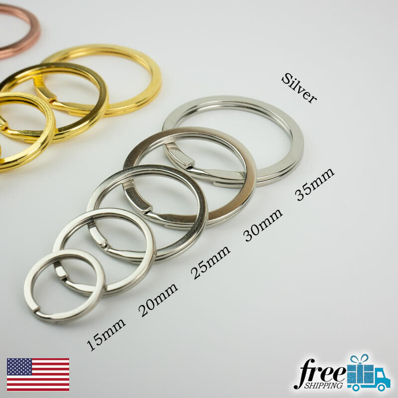 Rustproof 15/20/25/30/35 mm Flat Key Rings Chains Split Ring Metal Steel Silver