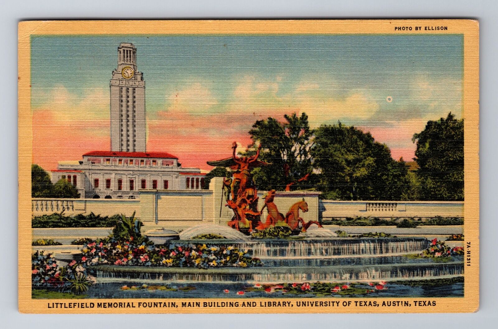 Austin TX-Texas, Littlefield Memorial Fountain, Antique, Vintage Postcard