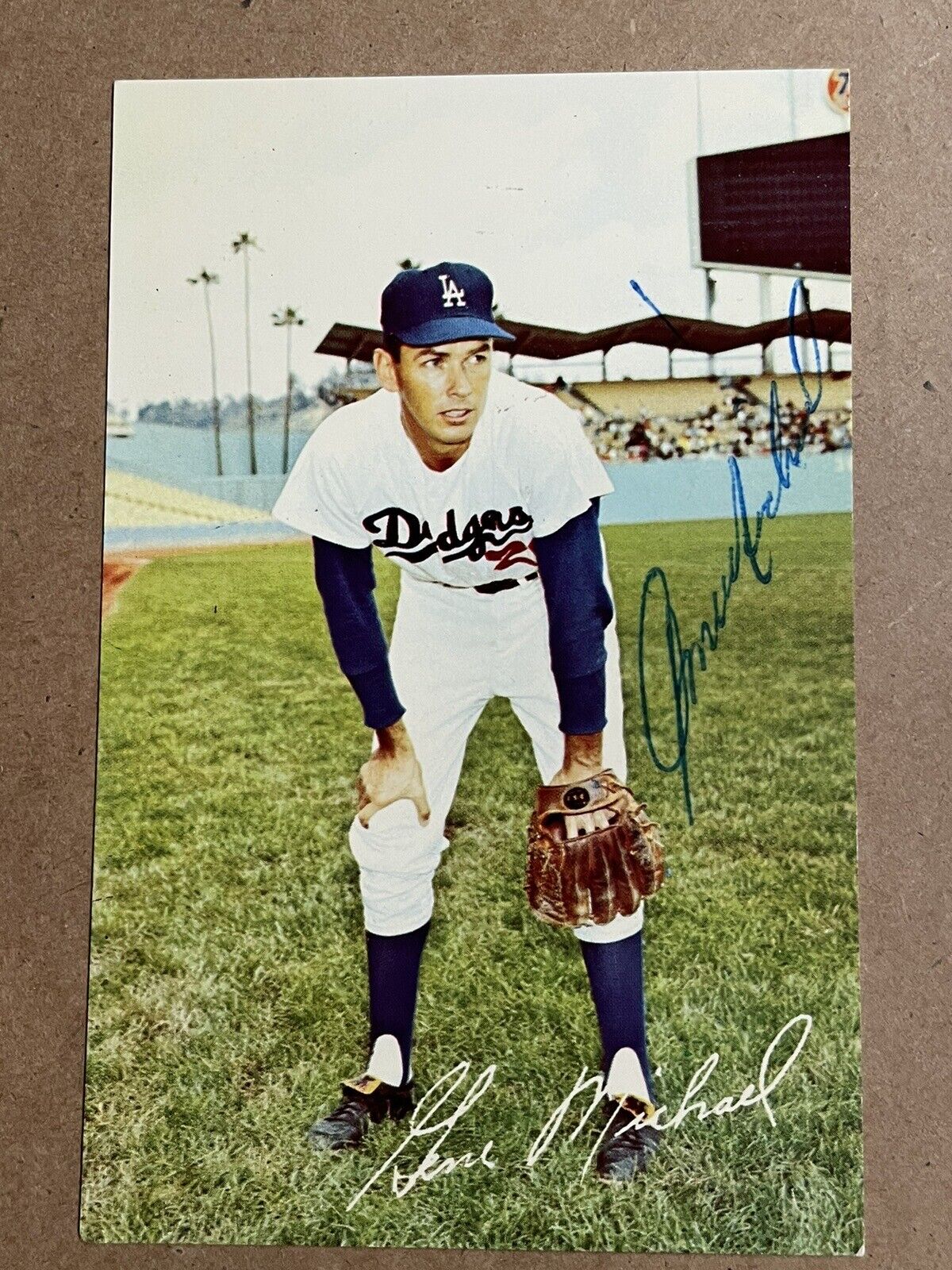 1967 Gene Michael  Los Angeles Dodgers Plastichrome Signed Postcard