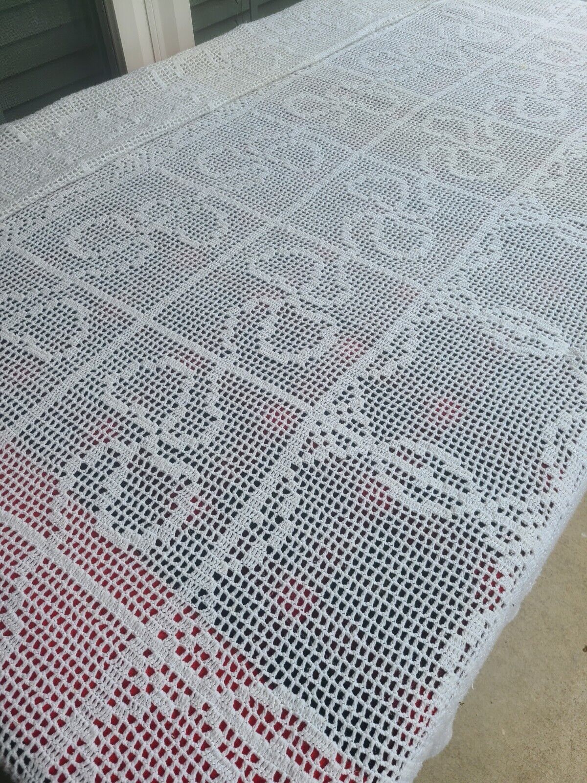 Antique Lg Hand Crocheted Cotton Ecru Tablecloth Rectangle 63\