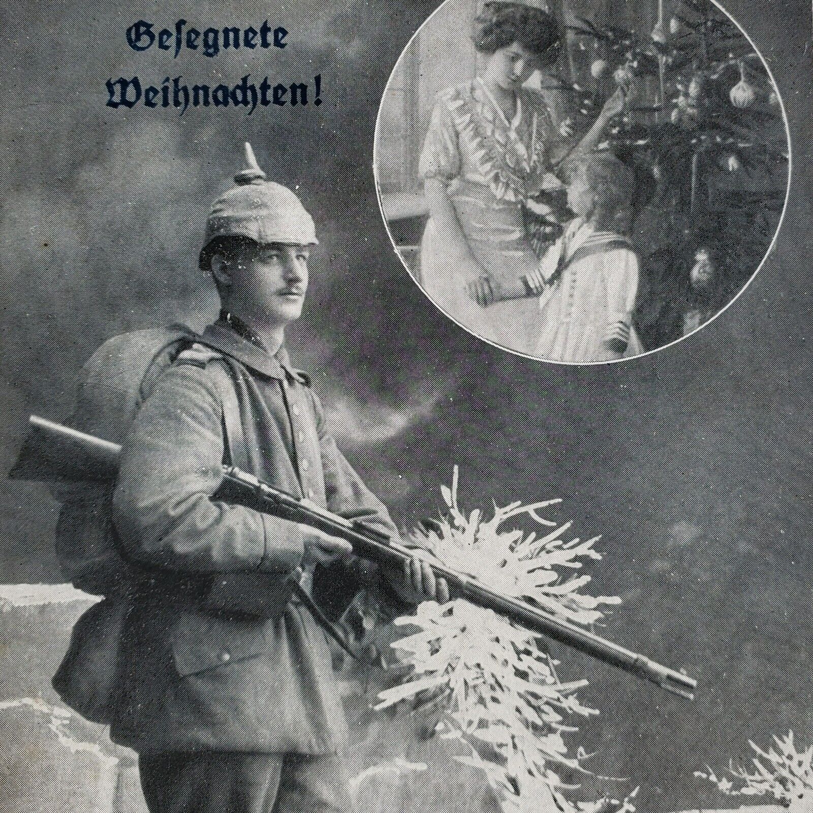 WW1 German Merry Christmas Prussian soldier Mauser rifle 1917 pickelhaube photo