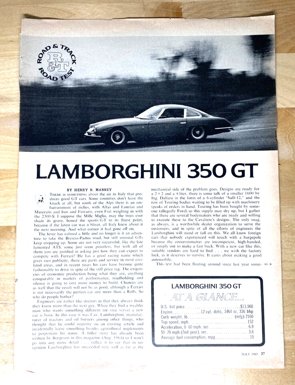 1965 Lamborghini 350 GT Original Magazine Road Test Article