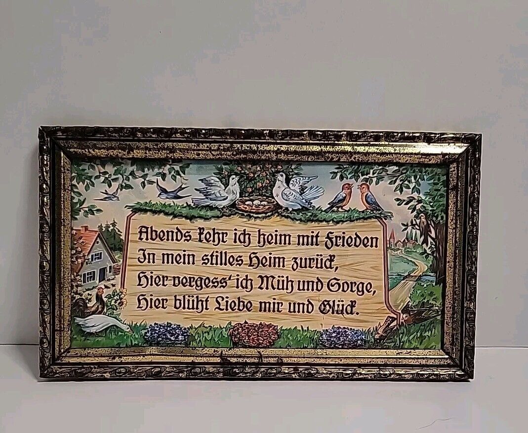 Vintage Framed Art Print Beautiful German Poem Home Peace Love