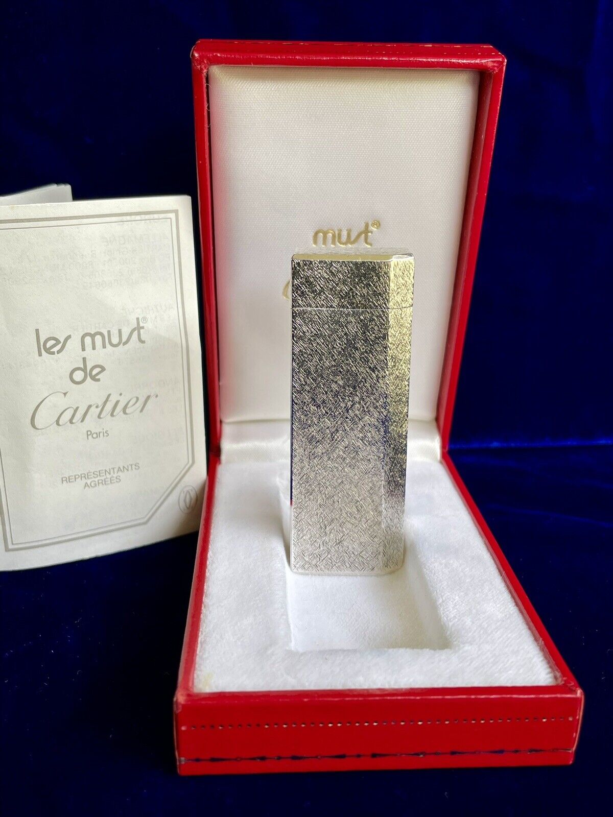 Cartier Lighter Silver Pentagon Super Mint Condition Works 1 Year Warranty Box