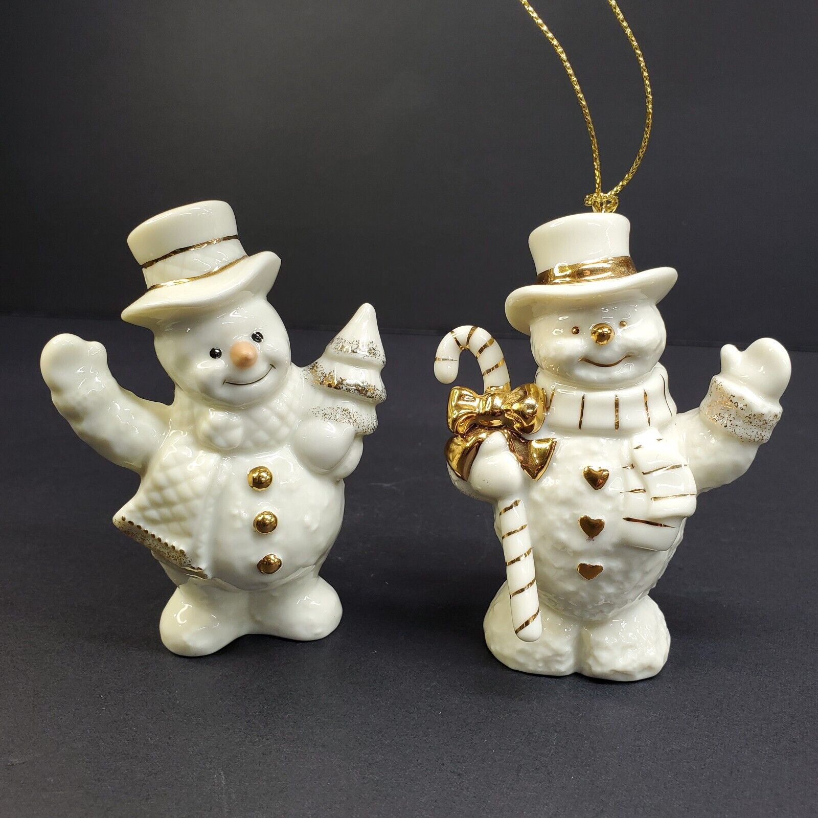 Lenox  Set of 2 Snowman Waving Christmas Tree - Candy Cane 1 Figurine 1 Ornament