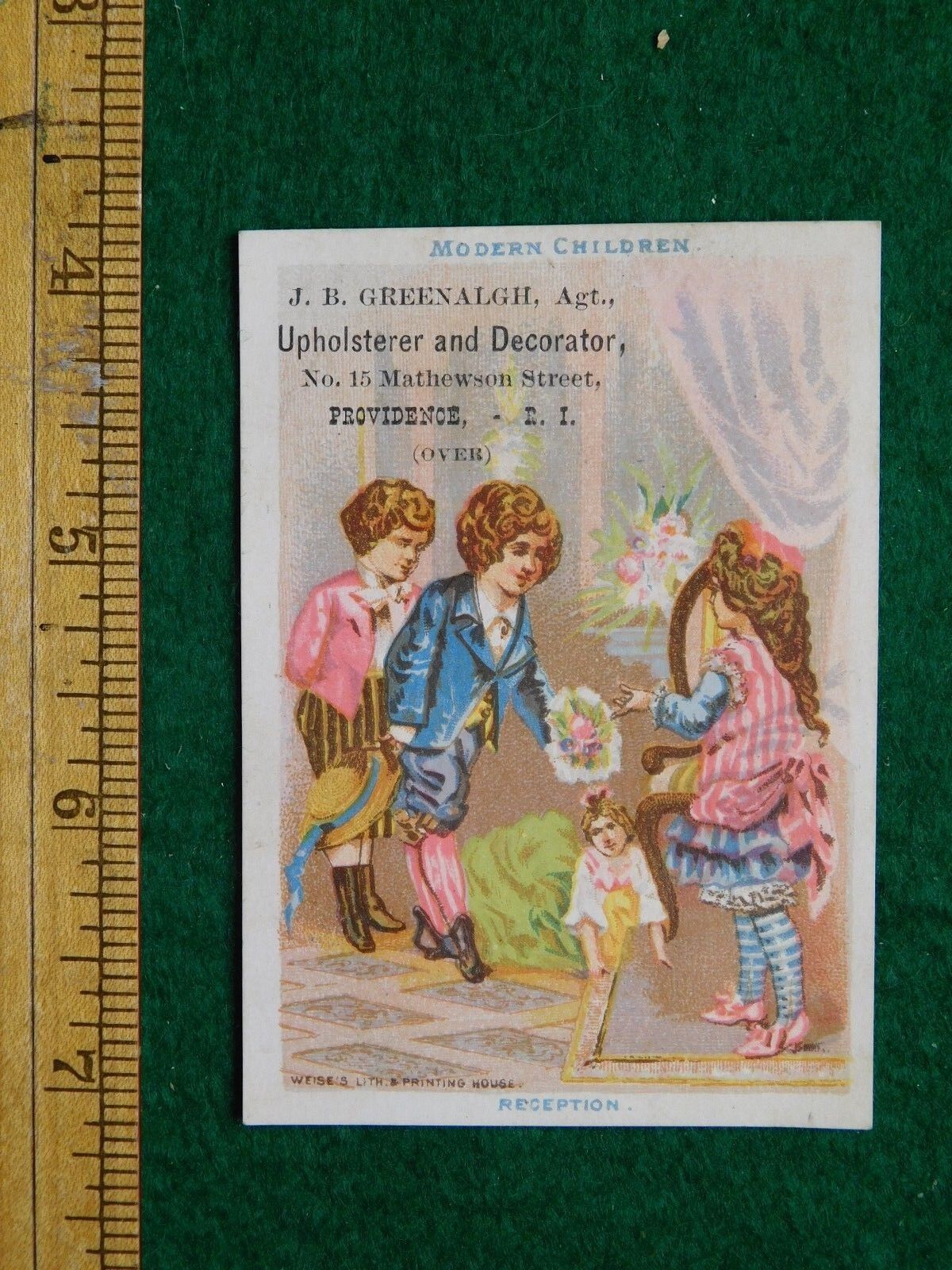 1870s-80s J B Greenalgh Japanese Goods Kids Dolls Reception Trade Card F16
