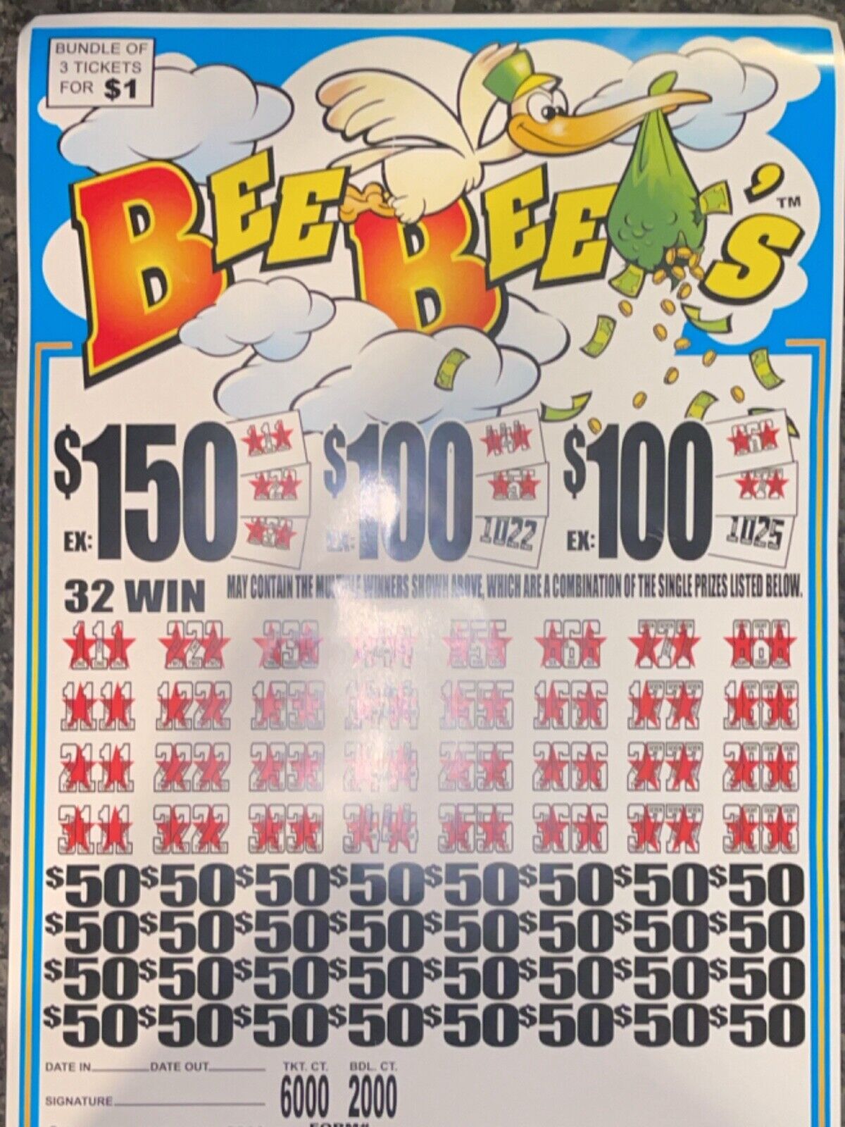 Jar Pull Tabs Game - Bee Bee's $50