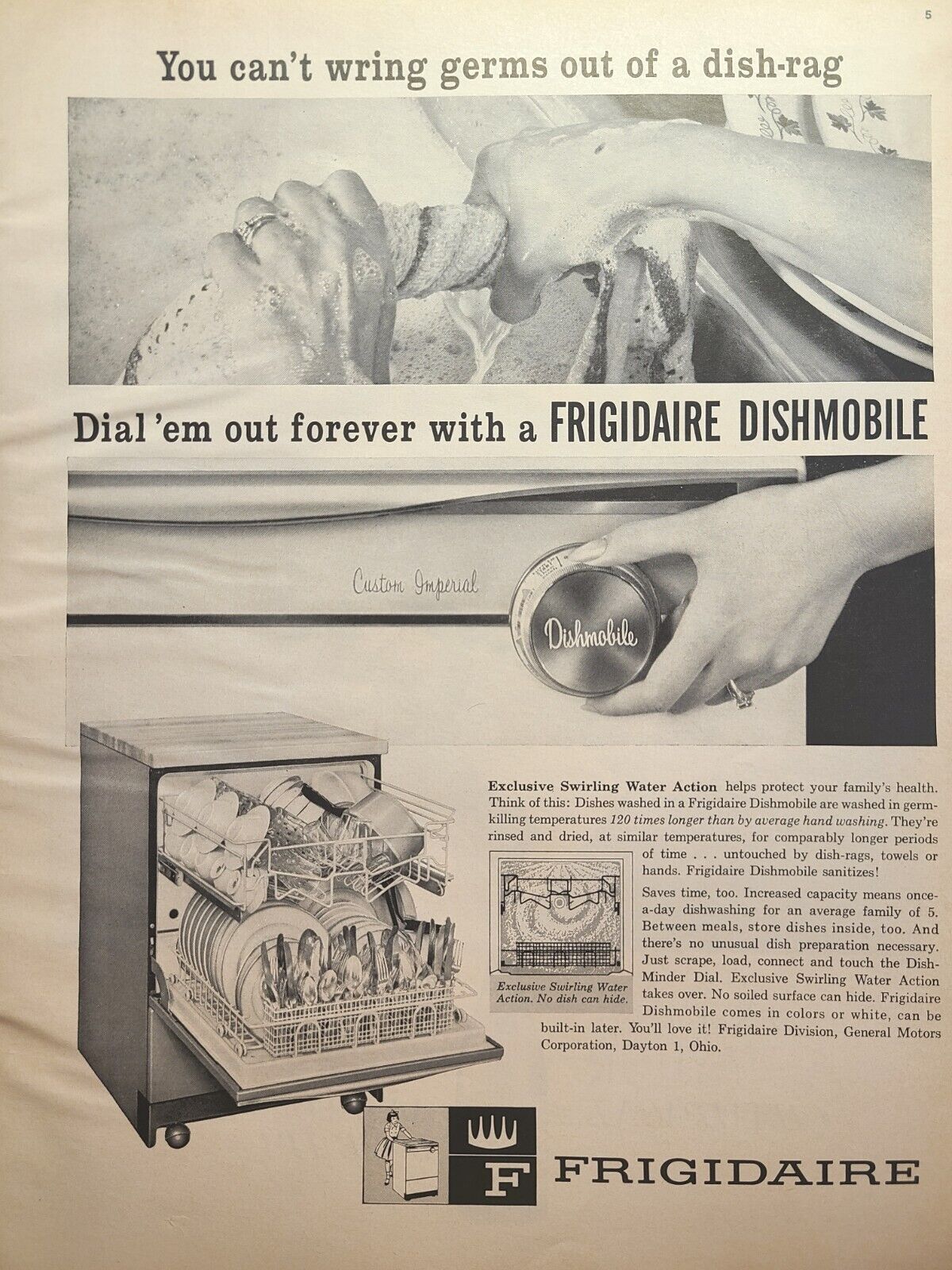 Frigidaire Custom Imperial Dishmobile Dish Washer Dayton Vintage Print Ad 1962