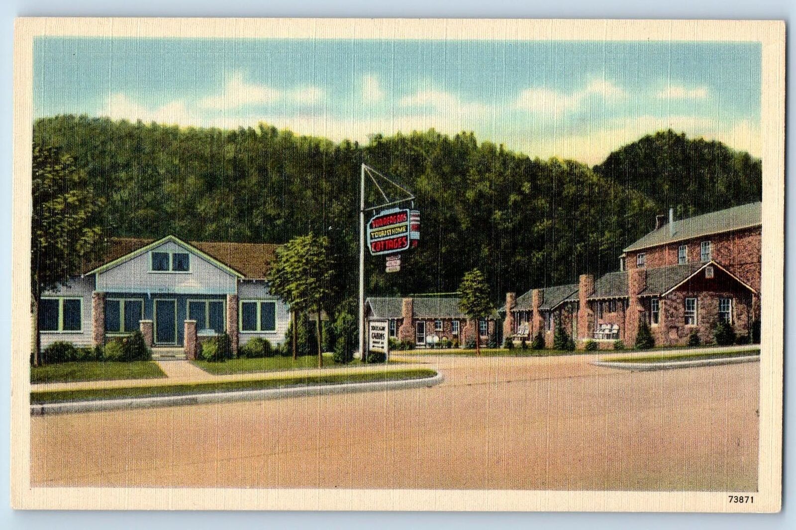 Gatlinburg Tennessee Postcard E.B. & MRS. G. P. Reagan\'s Cottage c1940 Signage