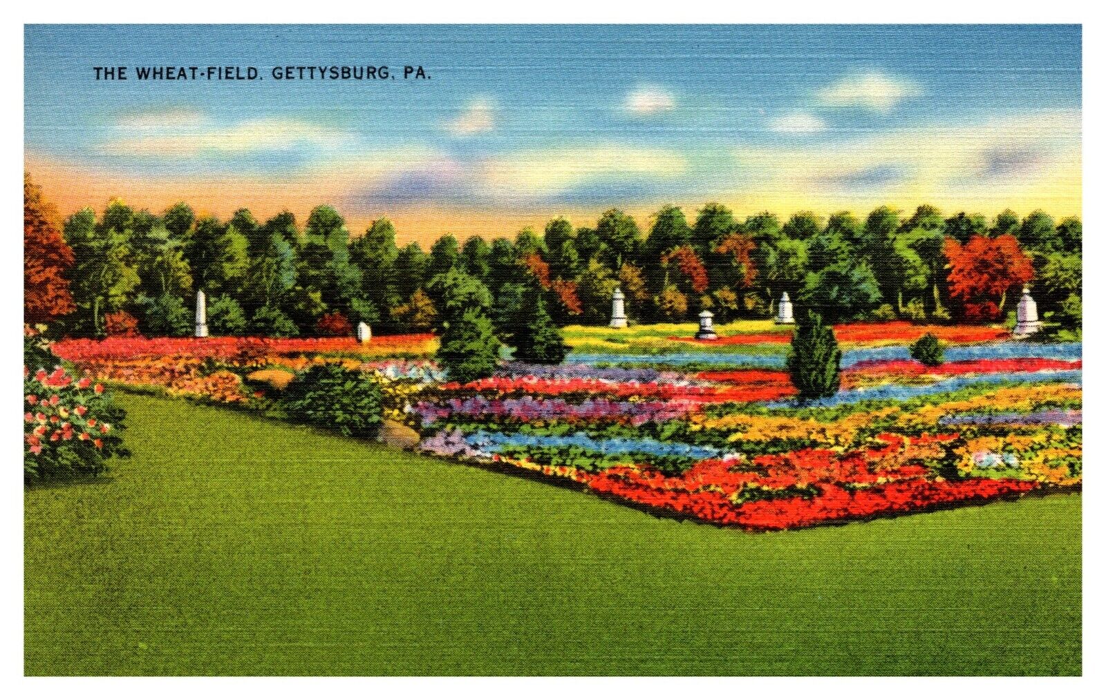 Gettysburg PA Pennsylvania The Wheat-Field Memorial Garden Linen Postcard