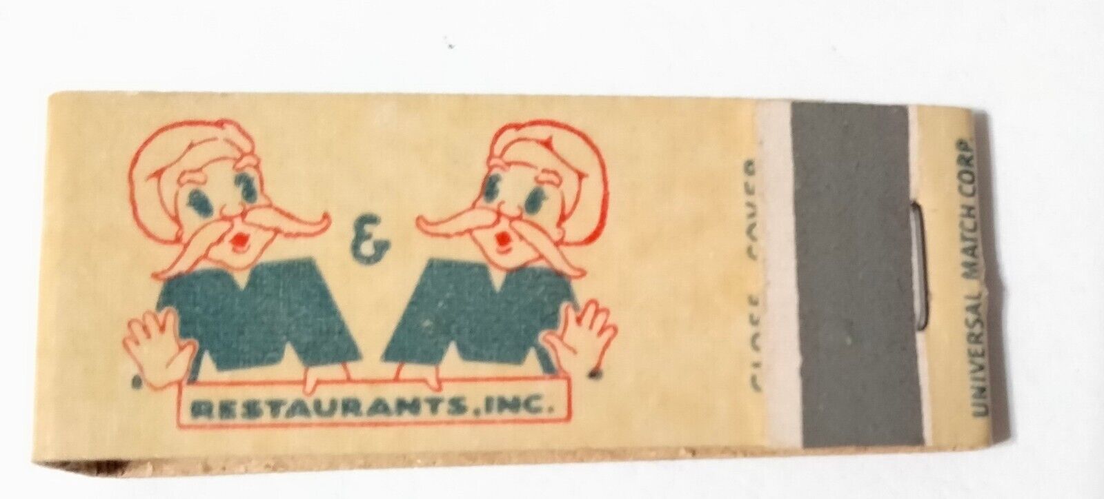 M & M Restaurants 10 Strike Matchbook Front Strike Universal Match Corp 1940\'s