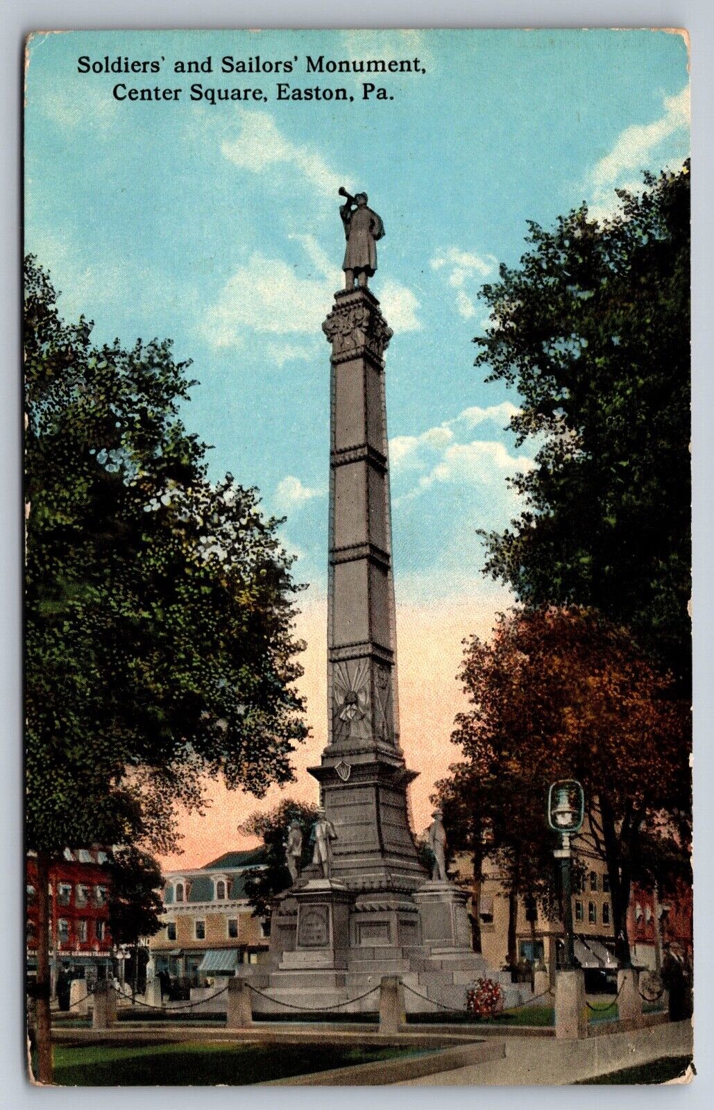 Easton PA Pennsylvania Postcard Soldiers and Sailors Monument Center Square
