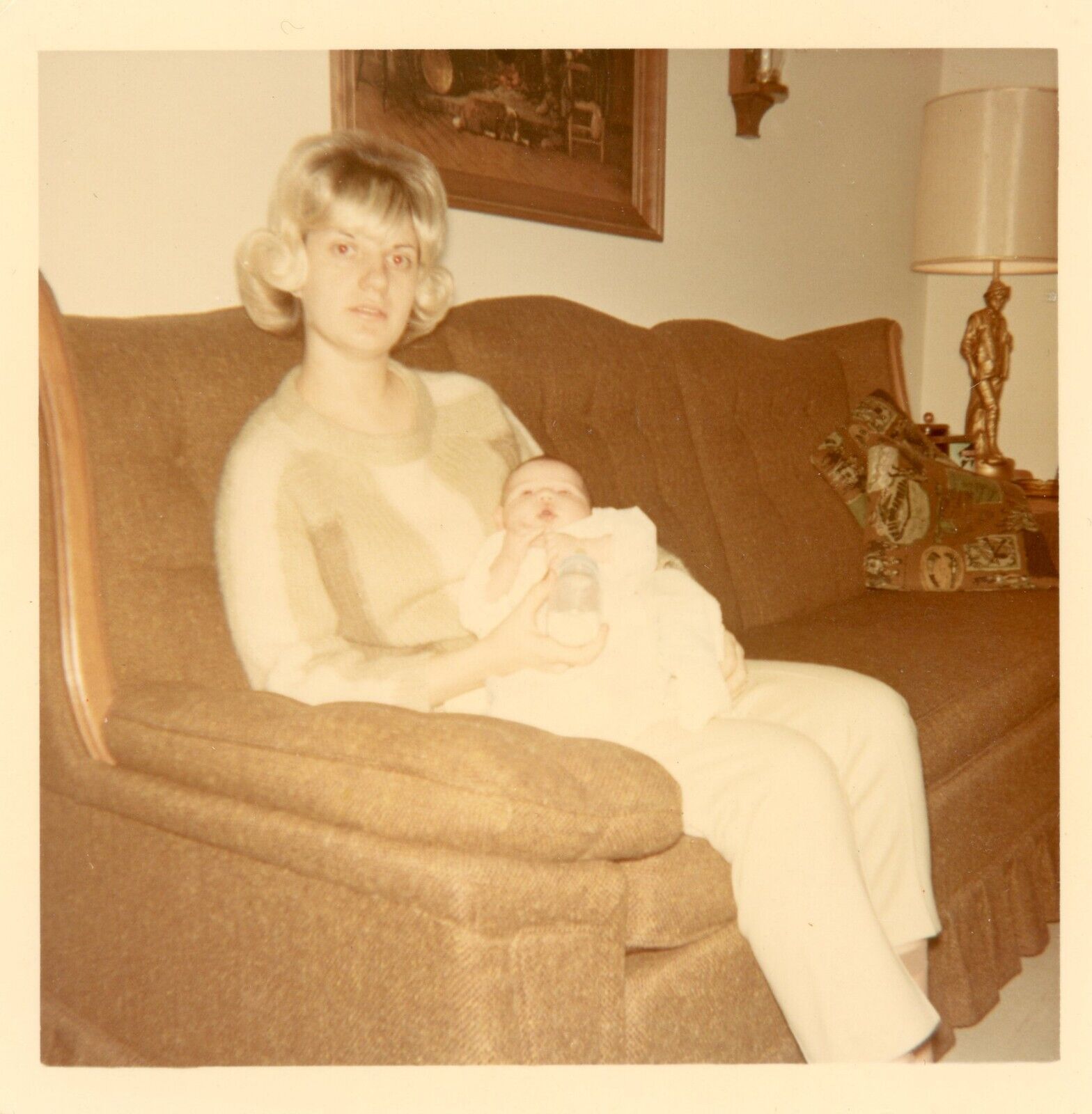 Vintage Photo Pretty Blonde Young Woman Holding Baby Mom