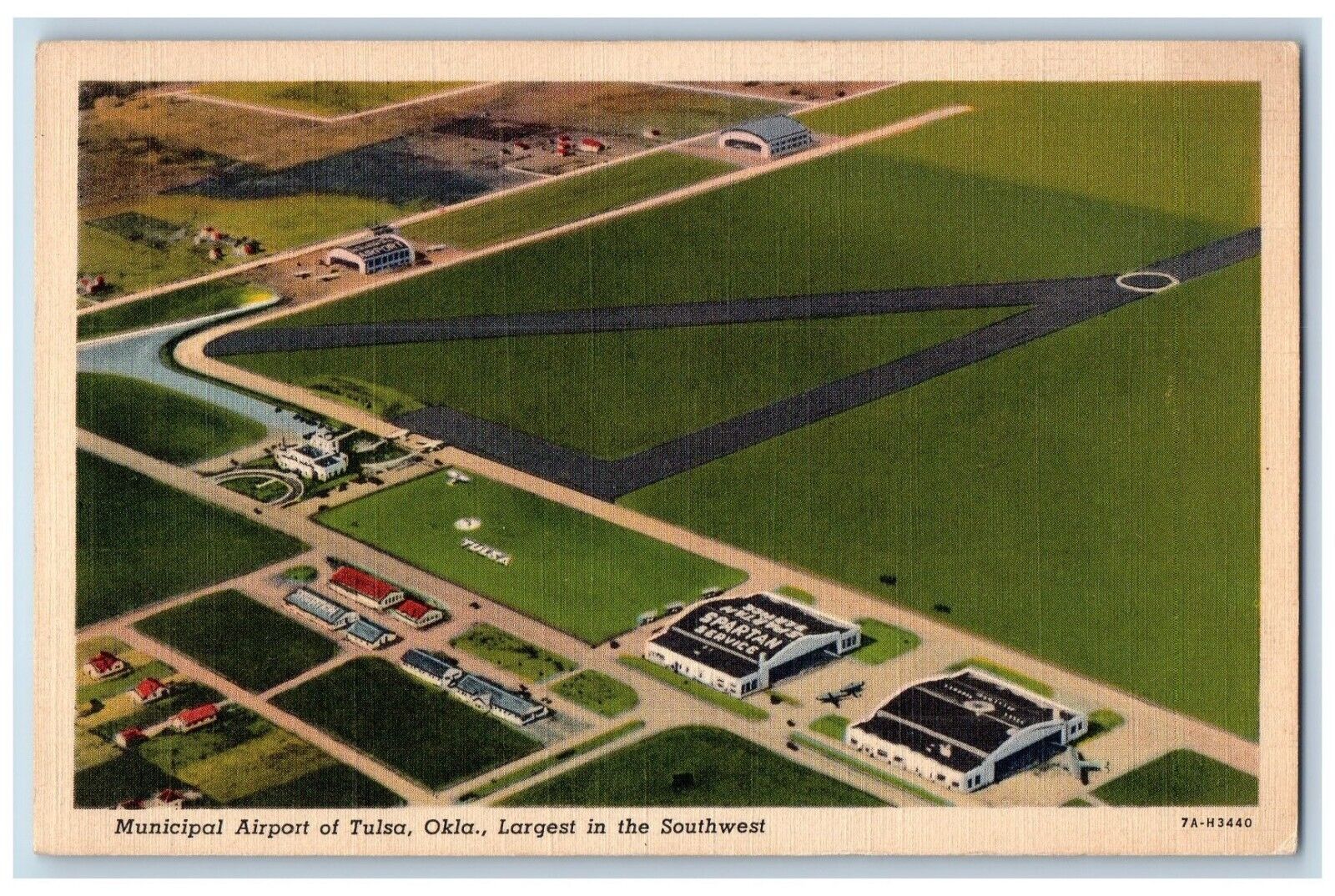 Tulsa Oklahoma OK Postcard Municipal Airport Terminal Station Bird\'s Eye View