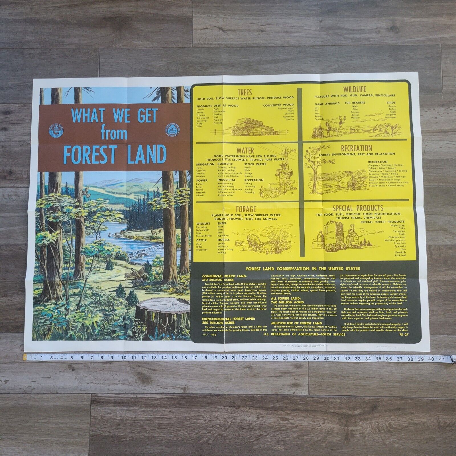 Vintage 1968 US National Forest Service Poster Educational Smokey the Bear 40x32