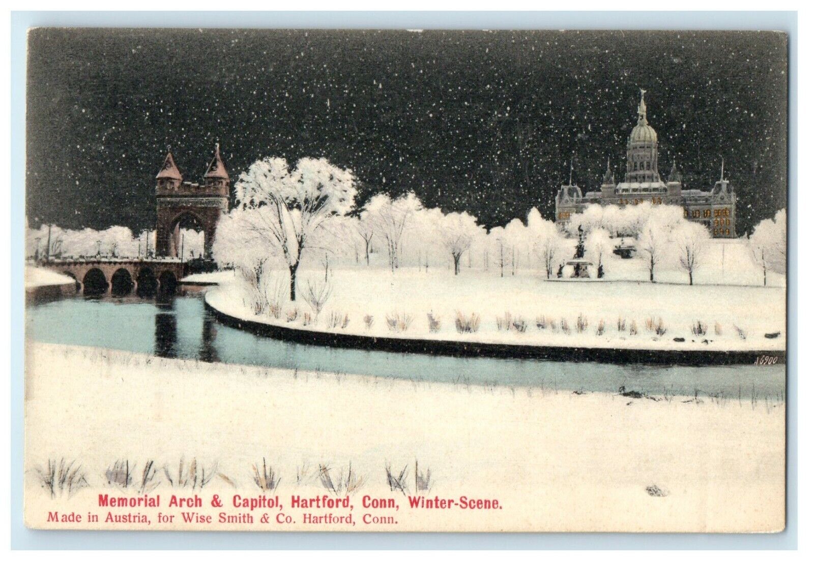 1906 Winter Scene Memorial Arch & Capitol, Hartford Connecticut CT Postcard
