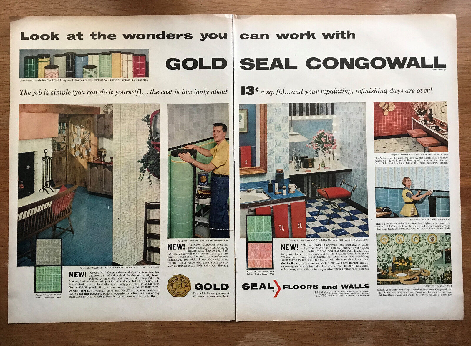 1953 Gold Seal Congowall Congoleum, Cannon Towels Vintage Print Ads