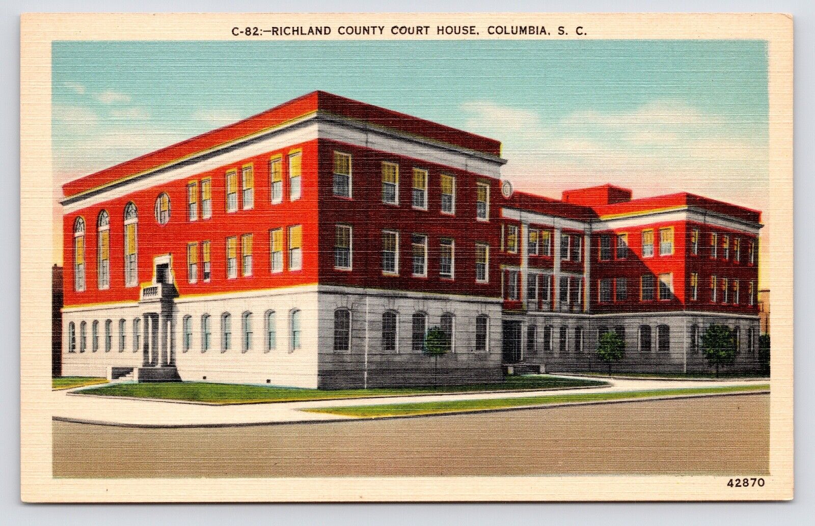 c1940s Richland County Court House Street Columbia South Carolina SC Postcard