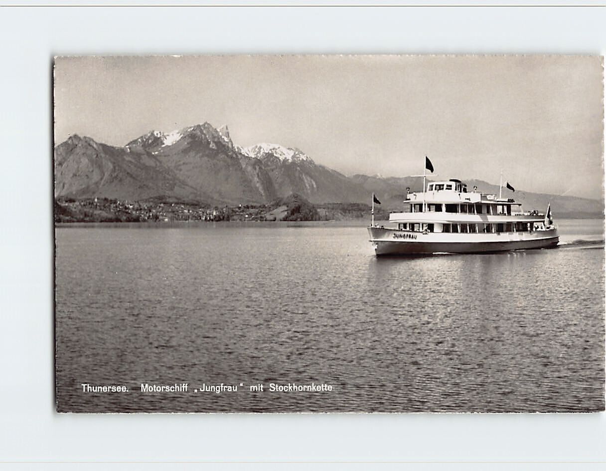 Postcard Thunersee Motorschiff Jungfrau mit Stockhornkette Switzerland
