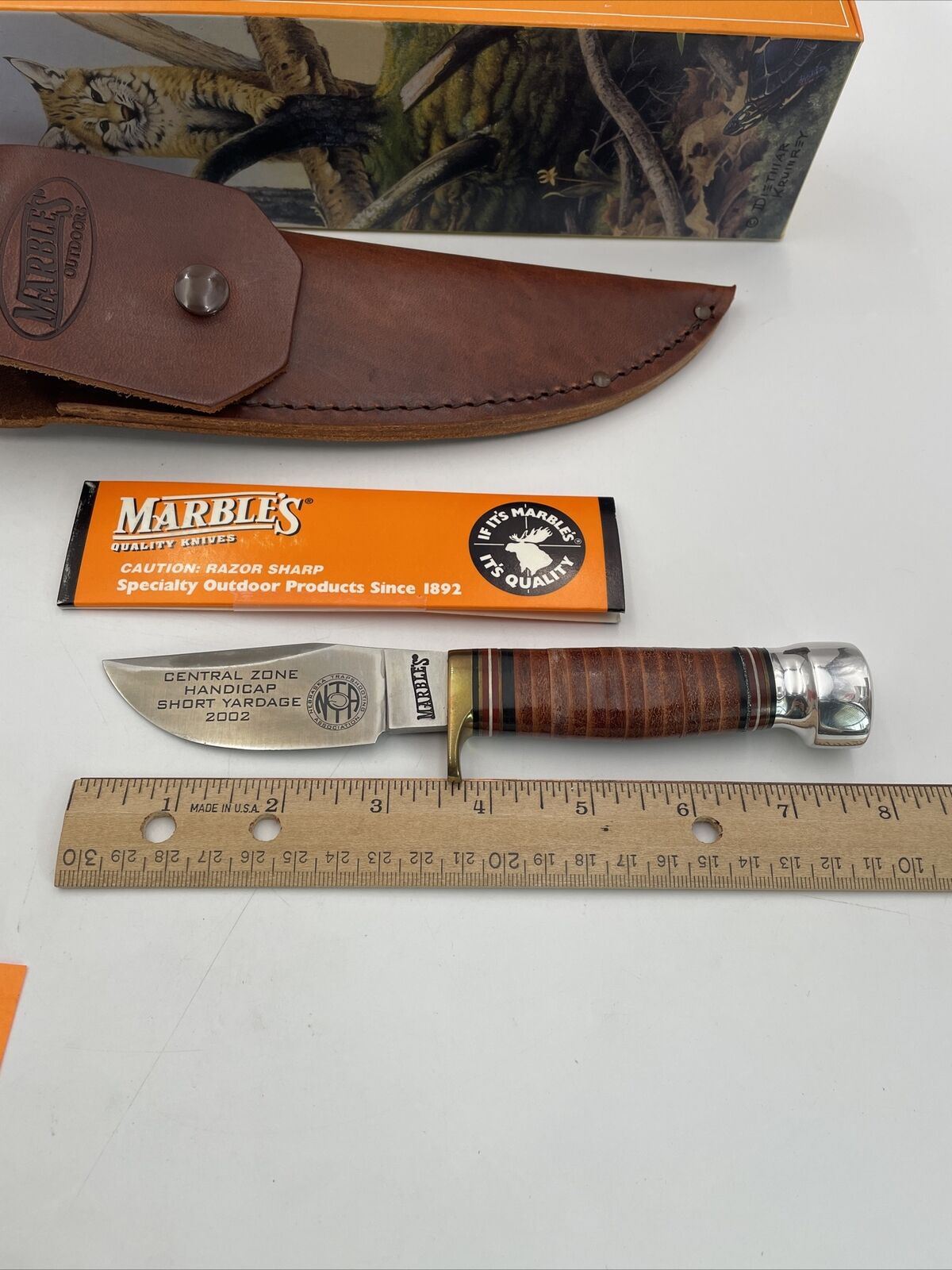 Marbles 80602 Trailcraft Leather Aluminum Knife In Original Box Sheath USA