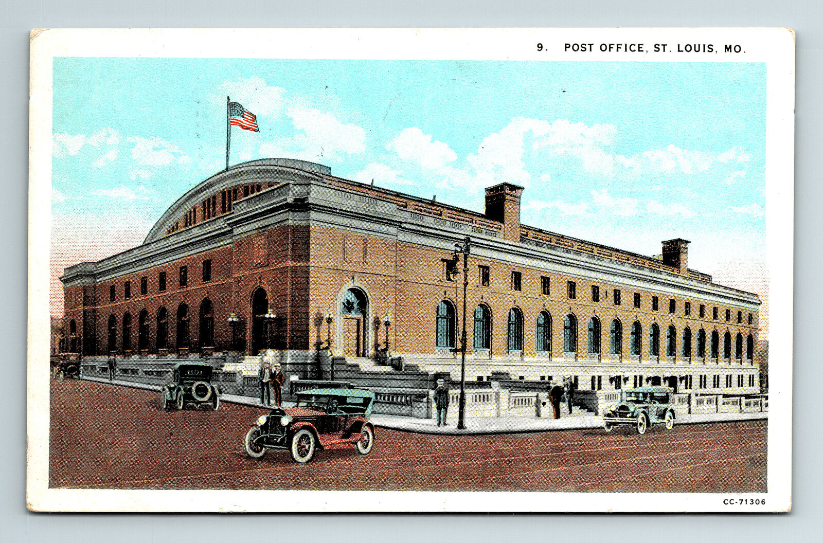 c1927 WB Postcard St. Louis MO Post Office Old Cars