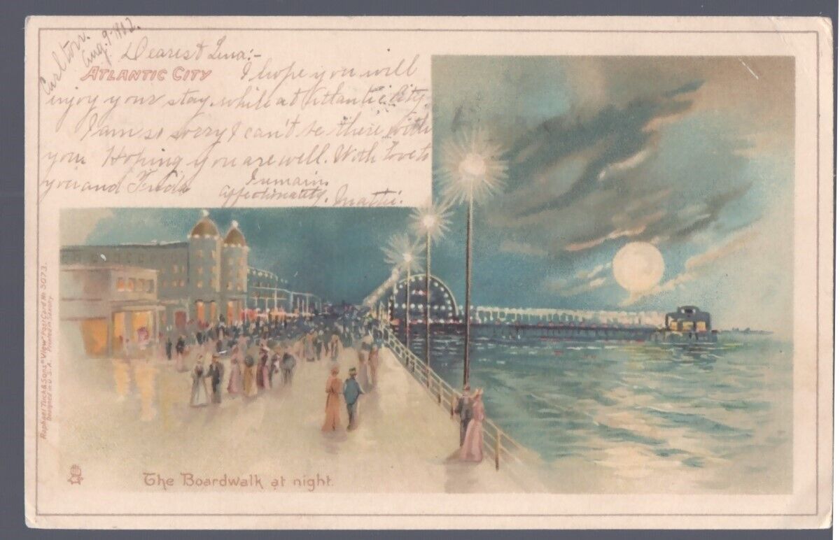 1902 Atlantic City New Jersey Night Scene on Boardwalk Tuck 5073