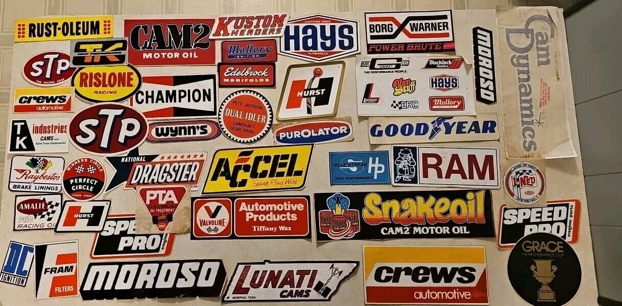 Huge VTG Lot Of 40+ Automotive Racing, Muscle Car, Oil, Decals/Stickers Pls Read