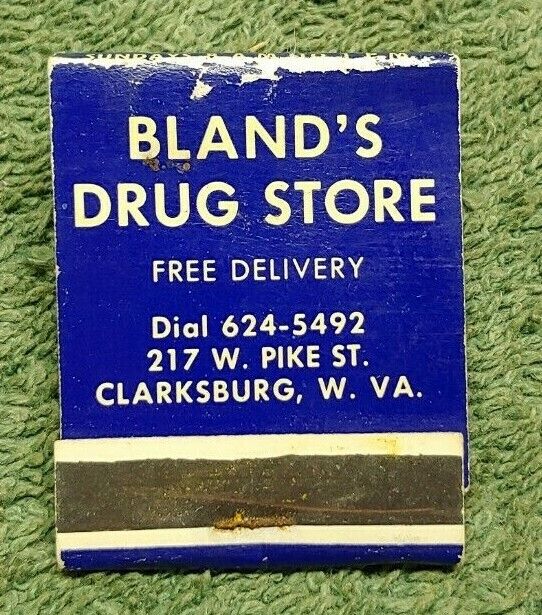 Original 1960\'s BLAND\'S DRUG STORE Clarksburg, West Virginia MATCHBOOK