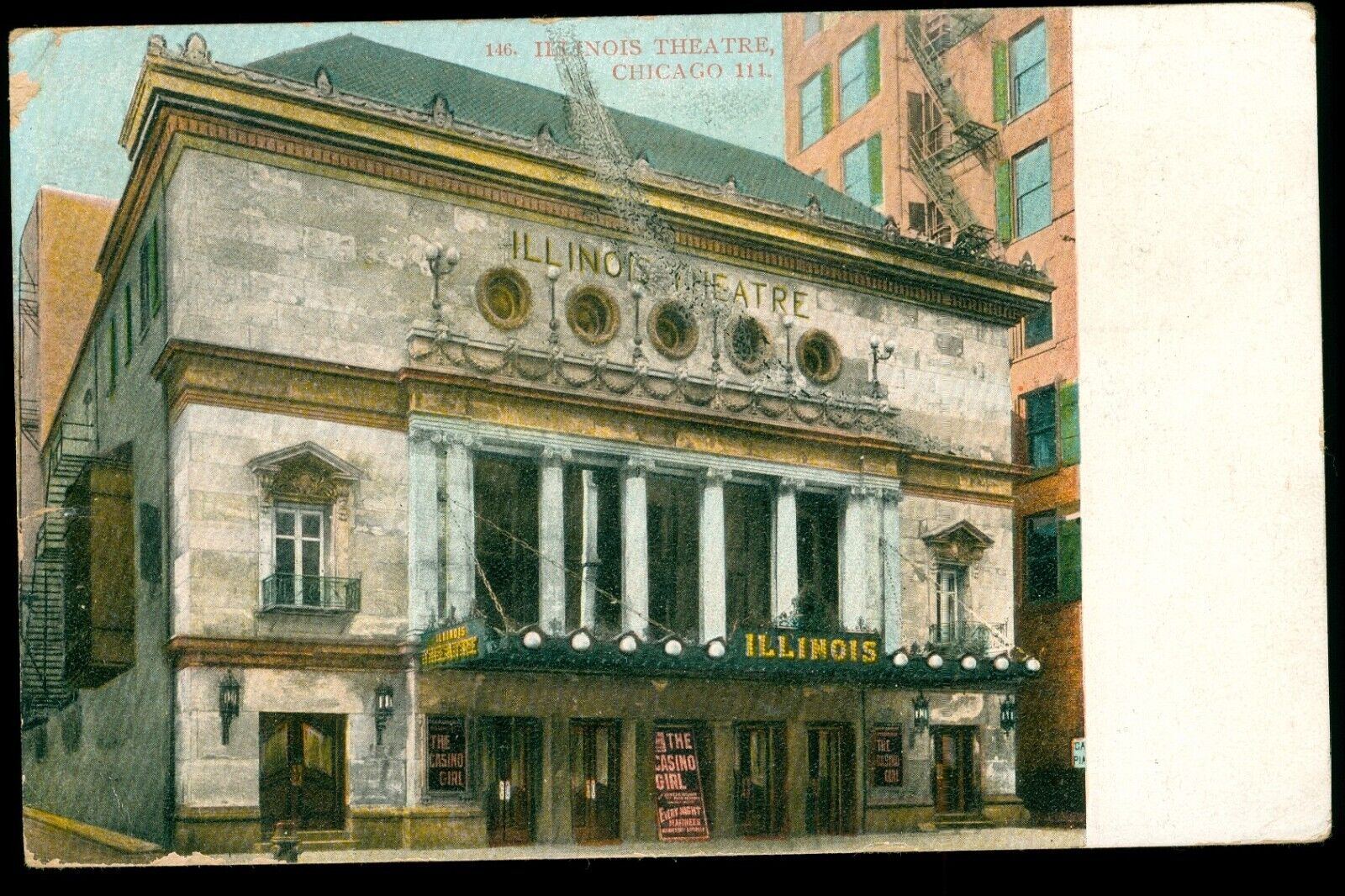 ILLINOIS THEATRE - Chicago - 1907 Postcard