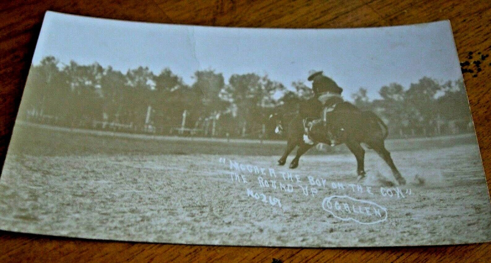 1918 RPPC Rodeo REAL PHOTO McGrer The Boy On The Cow Pendleton Roundup O.G.Allen