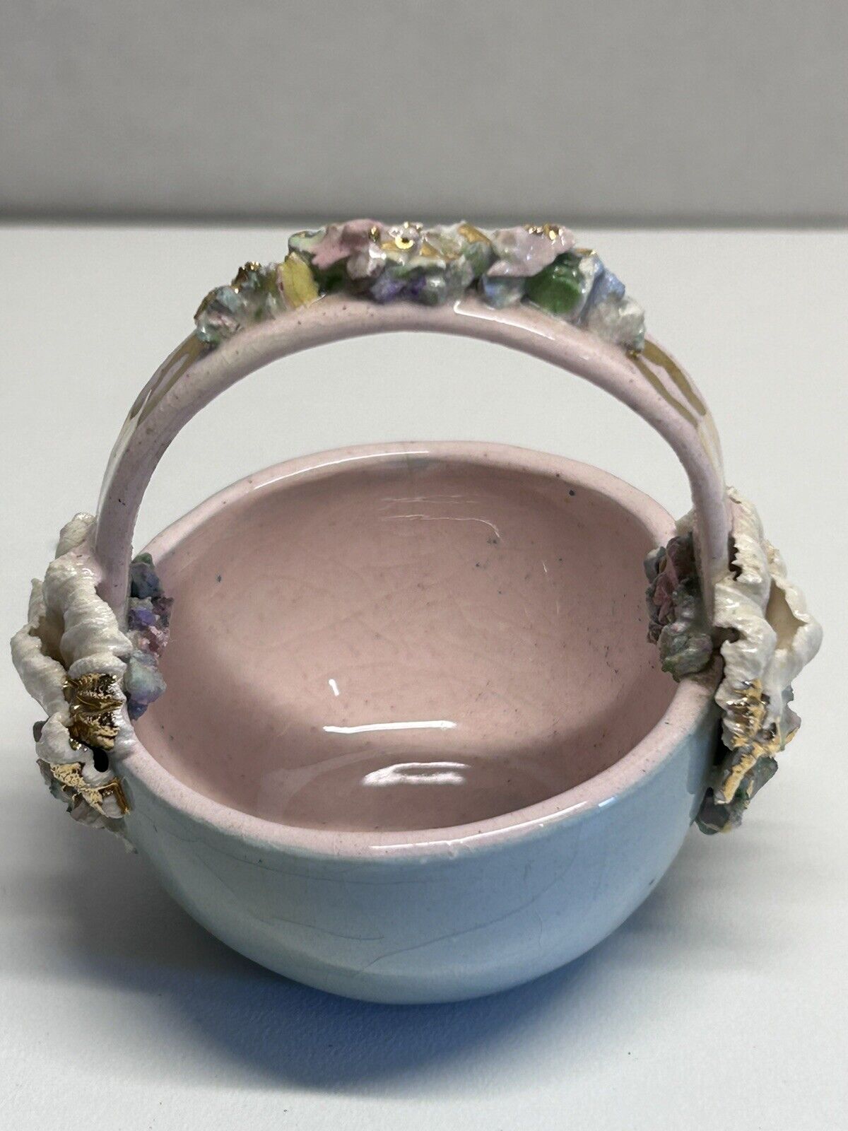 Vintage Italian Capodimonte Style Miniature Porcelain Basket Handcrafted 