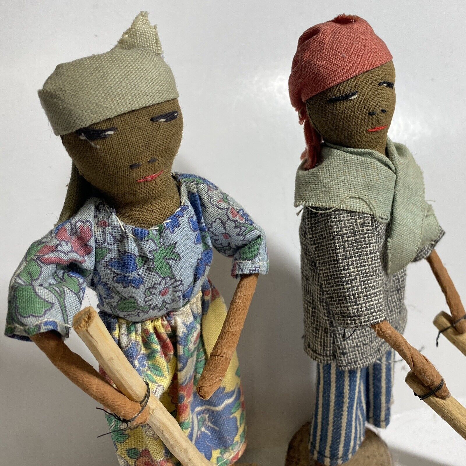 Lot Of 2 Two Vintage Cloth African Doll Handmade Farming Farm ￼