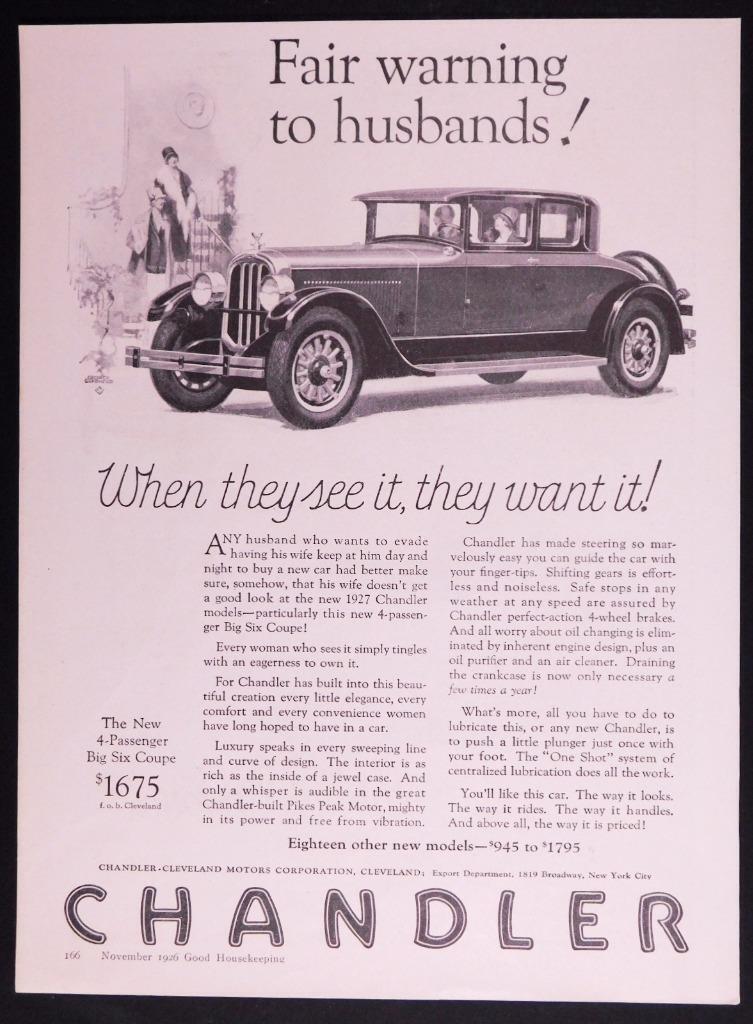 1926 Chandler-Cleveland Motors Corp Cleveland Ad from Good House... Mag  C32D