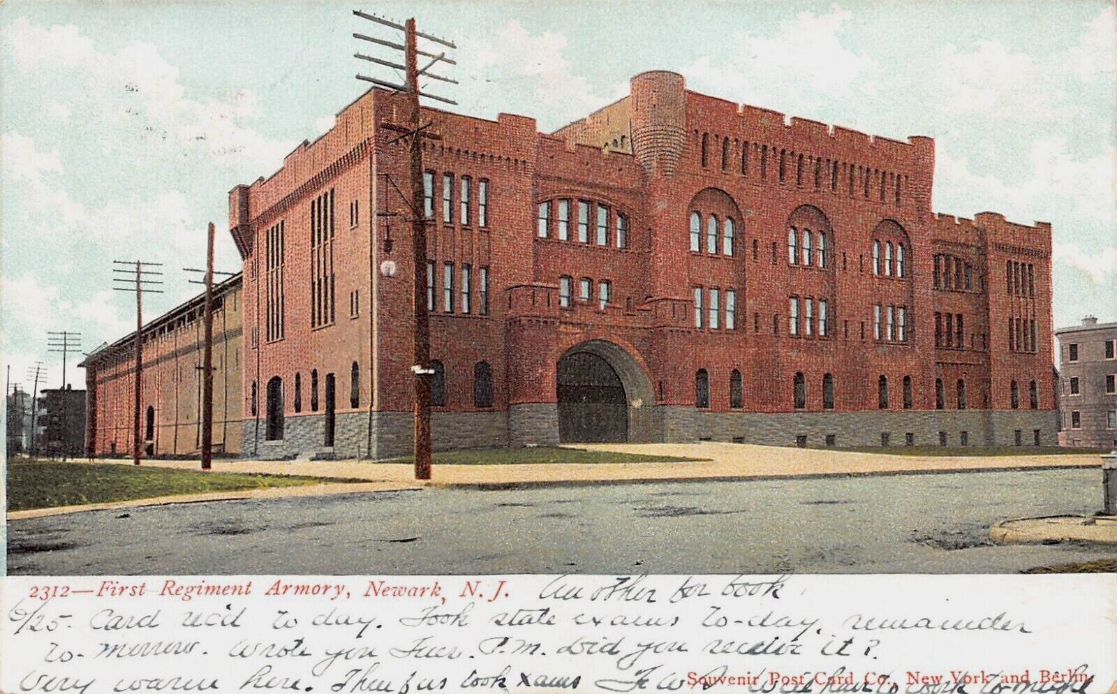 First Regiment Armory, Newark, New Jersey, 1908 Postcard, Used
