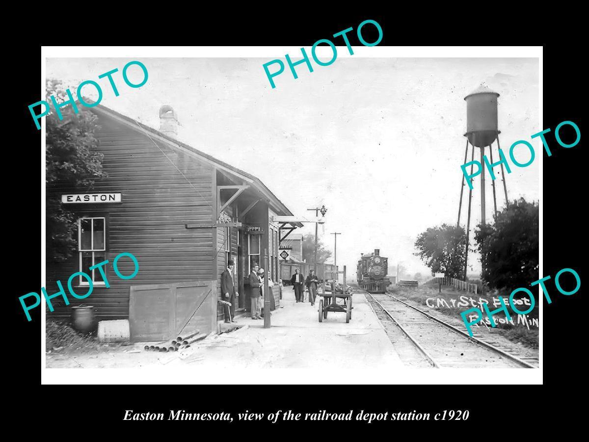 OLD LARGE HISTORIC PHOTO OF EASTON MINNESOTA RAILROAD DEPOT STATION c1920